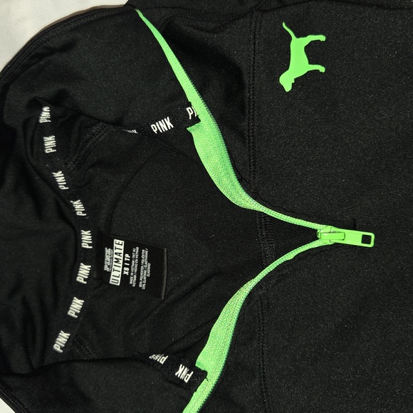 PINK Black and Gray Quarter-Zip Pullover with Green Accents - Picture 2 of 3